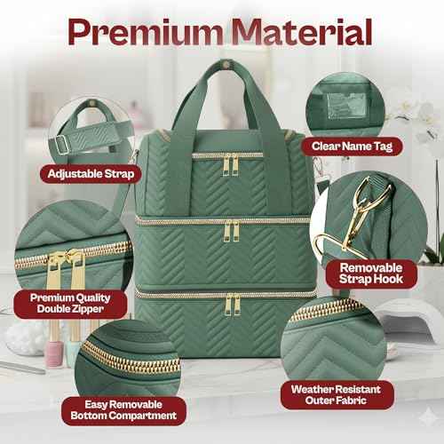 Castal Nail Polish Organizer Bag?3-Layer Nail Organizers and Storage Bag with Detachable Bottom Section?Holds 84 Bottles?Embroidered Nail Polish Case Organizer with Luggage Strap & Card Slot?Teal