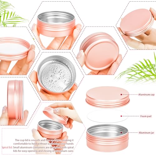 MotBach 12Pack 2oz Tin Jars, 60ml Rose Gold Metal Tin cans, 2Ounce Aluminum tin can jar Containers with Screw Lid for Lotion Bars, Balms, Spices, Salve, Beard Balm, Toiletries, Creams, Makeup Cosmetic
