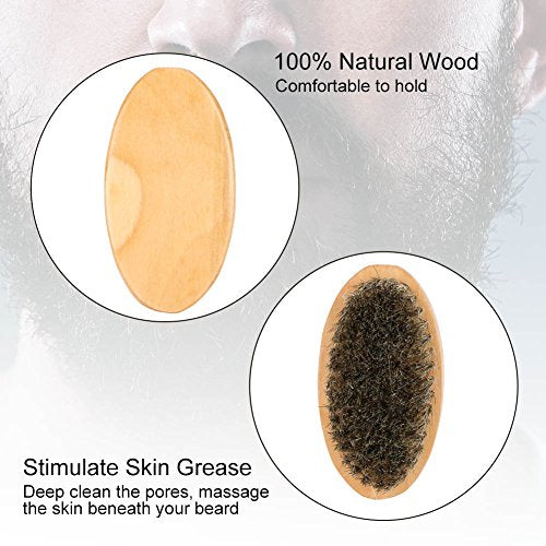 Men's Beard and Mustache Care Kit - Oval Brush, Comb, Grooming Tools for Softening, Conditioning, and Cleaning