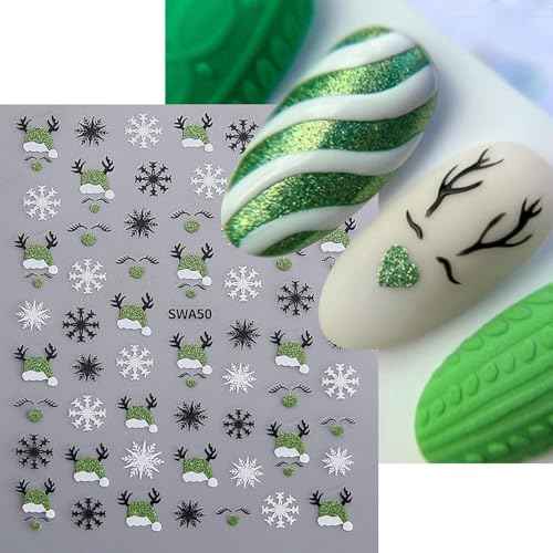 3 Sheets 3D Christmas Glitters Nail Art Sticker 3D Cute Nail Stickers Elk Star Gingerbread Man Snowflake Christmas Tree Nail Decals Snowman Hat Decal Slider New Year DIY Winter Manicure Decoration