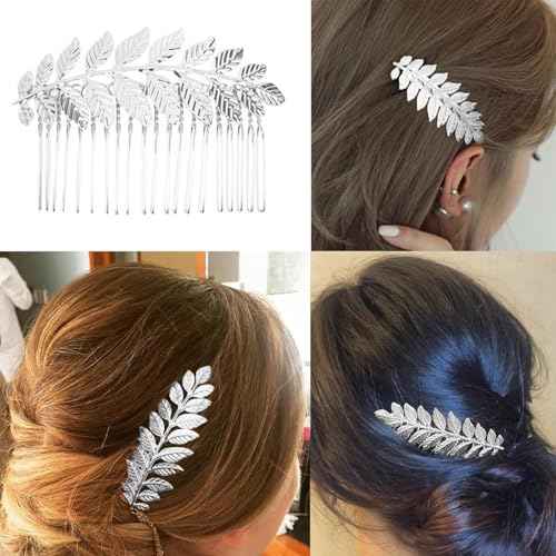 8 Pack Leaf Hair Side Combs for Women Girl, Bridal Metal Decorative Hair Comb Clips, French Twist Hair Slide Comb for Wedding Hair Accessories(Silver)