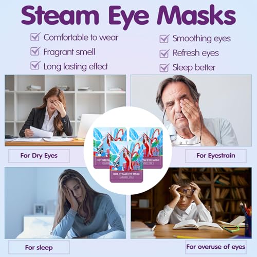60 Pcs Disposable Steam Eye Mask Bulk for Dry Eyes Self Heating Eye Mask for Spa Sleep Warm Compress Stress Dark Circle Relief Puffiness and Relaxation Gifts (Lavender)