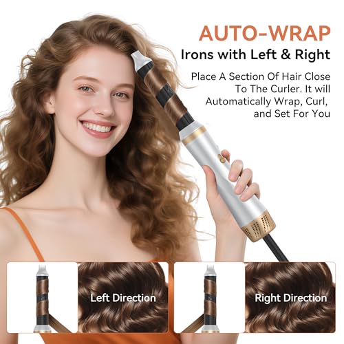 5 in 1 Blow Dryer Brush,110-120V Hair Dryer Brush, Fast Drying & 3 Adjustable Temperatures Hot-Air Hair Brushes, Detachable Hot Air Styler Set for Curling/Volumizing/Straightening/Styling (White Gold)