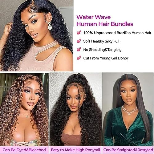 SHWAlR Water Wave Bundles Human Hair 20 20 20 Inch WaterWave Human Hair Bundles 10A 100% Unprocessed Water Wave 3Bundles Wet and Wavy Human Hair Bundles Double Weft HairExtensions Natural Color