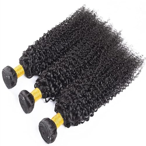 Kinky Curly Human Hair Bundles Thick Brazilian Virgin Curly Weave Bundles Human Hair 100% Unprocessed Double Weft Natural Black Color Can Be Dyed 100g 16 Inch