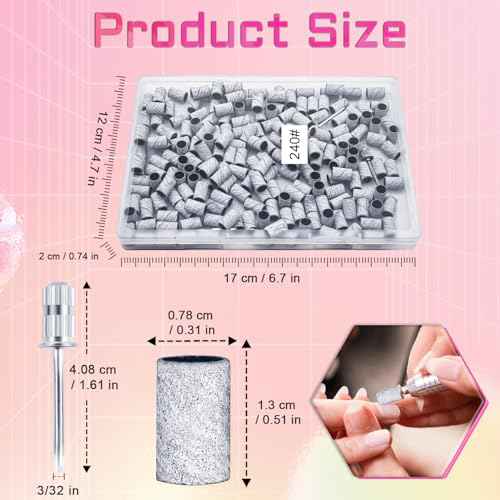 200Pcs Nails Sanding Band, 180 Grit Zebra Sanding Band for Nail Drill Fine Grit Sanding Bands with 3/32¡± Nail Sanding Bit for Natural, Gel Nail, Sand Band 180 Grit Set for Manicure & Pedicure