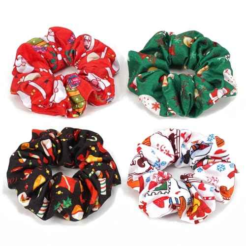 4PCS Christmas Holiday Hair Scrunchies Festive Santa Candy Cane Ponytail Holder Hair Tie Hair Accessories