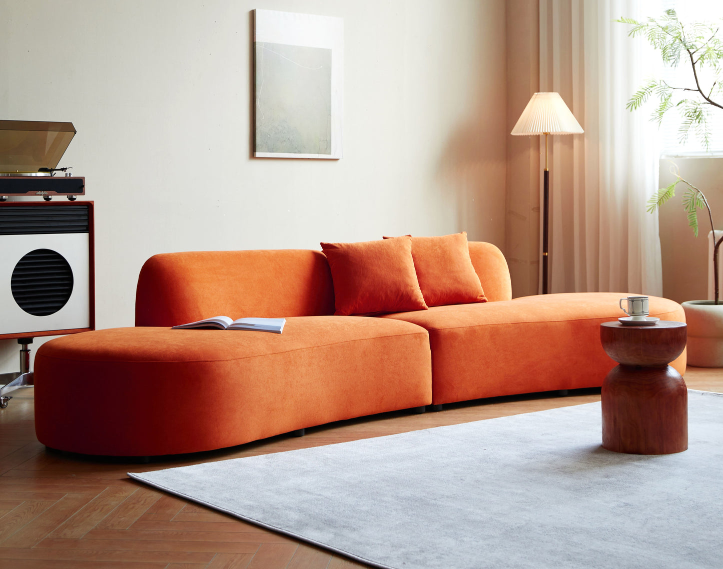 132 Curved Sofa With Throw Pillows, 6 Seater Luxury Velvet Couch Half