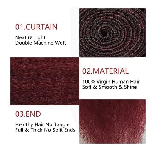 99j Brazilian Yaki Straight Human Hair 4 Bundles Yaki Human Hair Bundles 100% Virgin Kinky Straight Virgin Hair Extensions Women Girl Black Red (10 12 14)