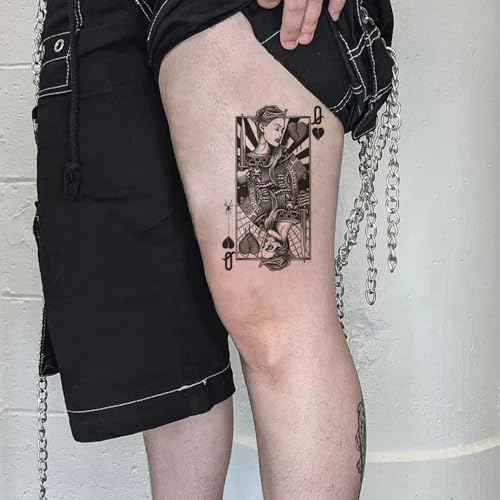 8 Sheets 3D Black Realistic Temporary Tattoos for Men Women Adults, Hand Finger Gun Hourglass Card Queen Tree Design Halloween Fake Half Arm Sleeve Tattoos Stickers Legs Kit Sets