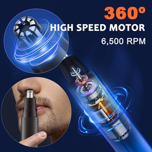 Nose and Ear Hair Trimmer for Men - Rechargeable Eyebrow Face Shaver - Nasal Hair Clippers 3 in 1 Painless Eye Brow Facial Hair Beard Razor for Sideburns Dual-edge Blades 6500 RPM Easy Cleansing