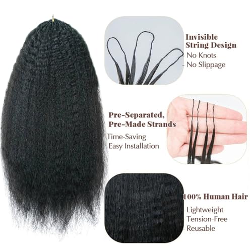 Kinky Straight Feather Crochet Human Hair Extension Yaki Wave Pre Separated Knotless Crochet Hair Micro Bundles With Loop For Reusable Boho Braids 18Inch 60g 50Strands