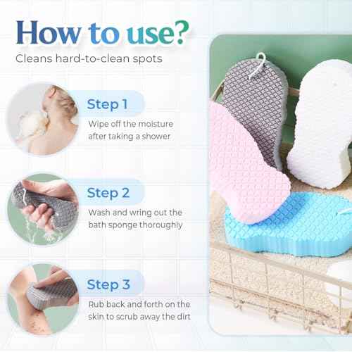 Magic Exfoliating Bath Sponge, Magic Exfoliating Body Scrubber Skin Friendly & Reusable for Adults Women and Men (Blue+Pink)