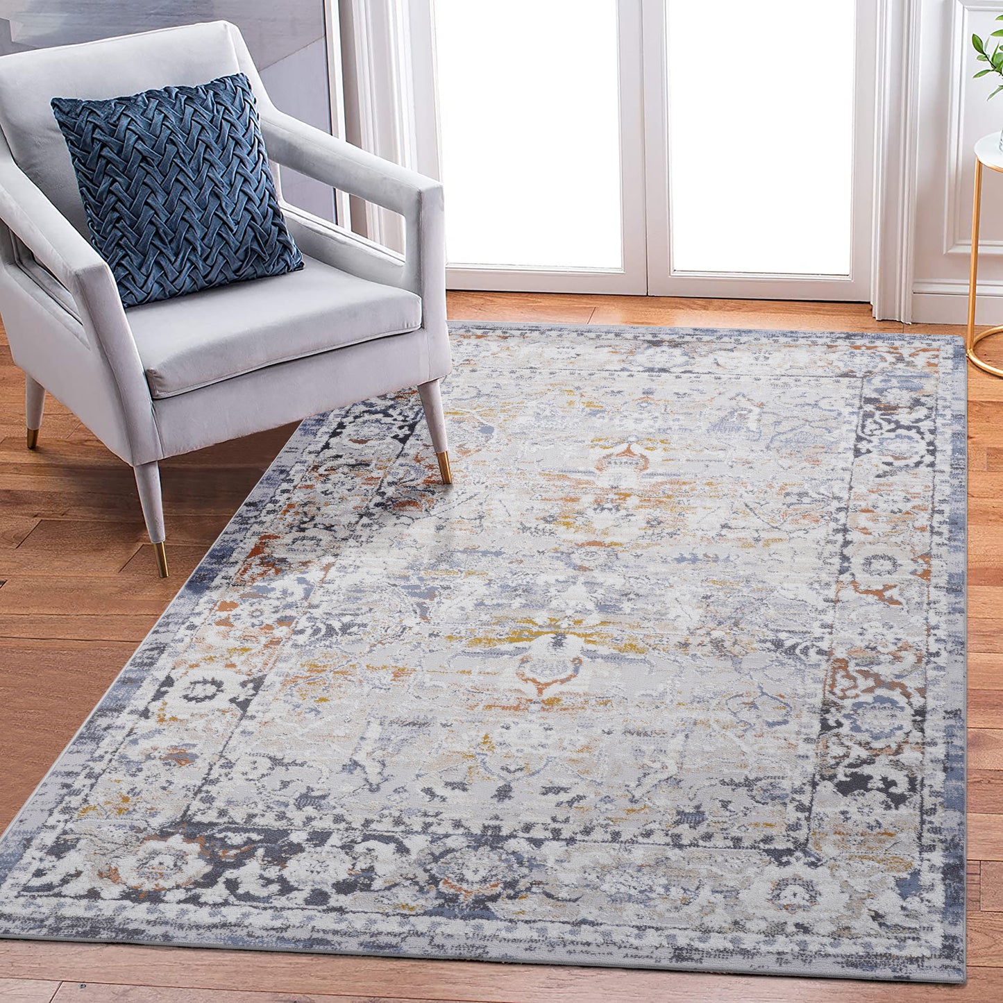 PAYAS 6X9 Ivory Grey Traditional Area Rug