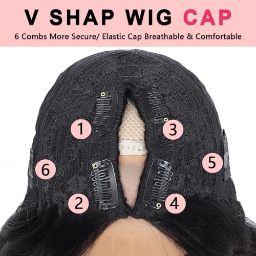 V Part Wig Human Hair Kinky Straight Human Hair Wigs Upgrade U Part Human Hair Wig for Women No Leave Out No Sew In 200% Density Natural Color 22 Inch