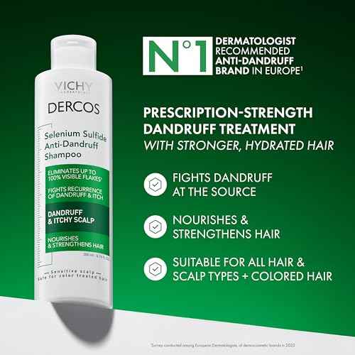 Dercos Selenium Sulfide Anti Dandruff Shampoo, Dry Scalp Treatment and Itch Relief. Prescription Strength Comparable to 2% Ketoconazole, for Mild to Severe Dandruff-Prone Hair & Flaky, Itchy Scalps