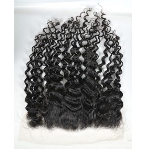 13x6 Lace Frontal Transparent Lace 100% Unprocessed Brazilian Virgin Human Hair Lace Closure Pre Plucked with Baby Hair Natural Black Color (13x6,Water Wave, 18 Inch)