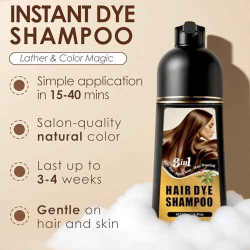 Hair Dye Shampoo 3 in 1, Herbal Hair Color Shampoo for Gray Coverage, Long-Lasting Natural & Vibrant Shades for Women & Men, Easy At-Home Application 16.9 Fl Oz (Dark Brown)