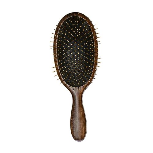 ORGANIC MODERN SOLUTION Luxury Styling Hair Brush, Gold Plated Steel Bristles, Walnut Wood Handle, 9x3.5 Inch, Scalp Massage, Gua Sha, Detangling, Reduces Breakage