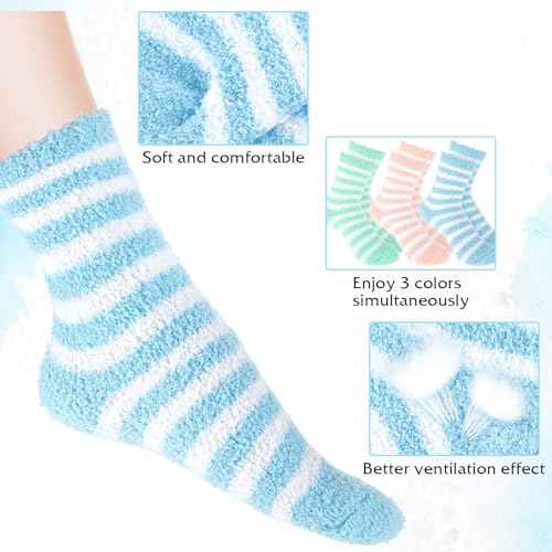3Pairs Aloe Socks Moisturizing Spa Socks for Dry Cracked Feet Infused Socks Gel Sleeping Fuzzy Socks Lotion Socks Gift for Women Softening Dry Feet, Pink&blue&green