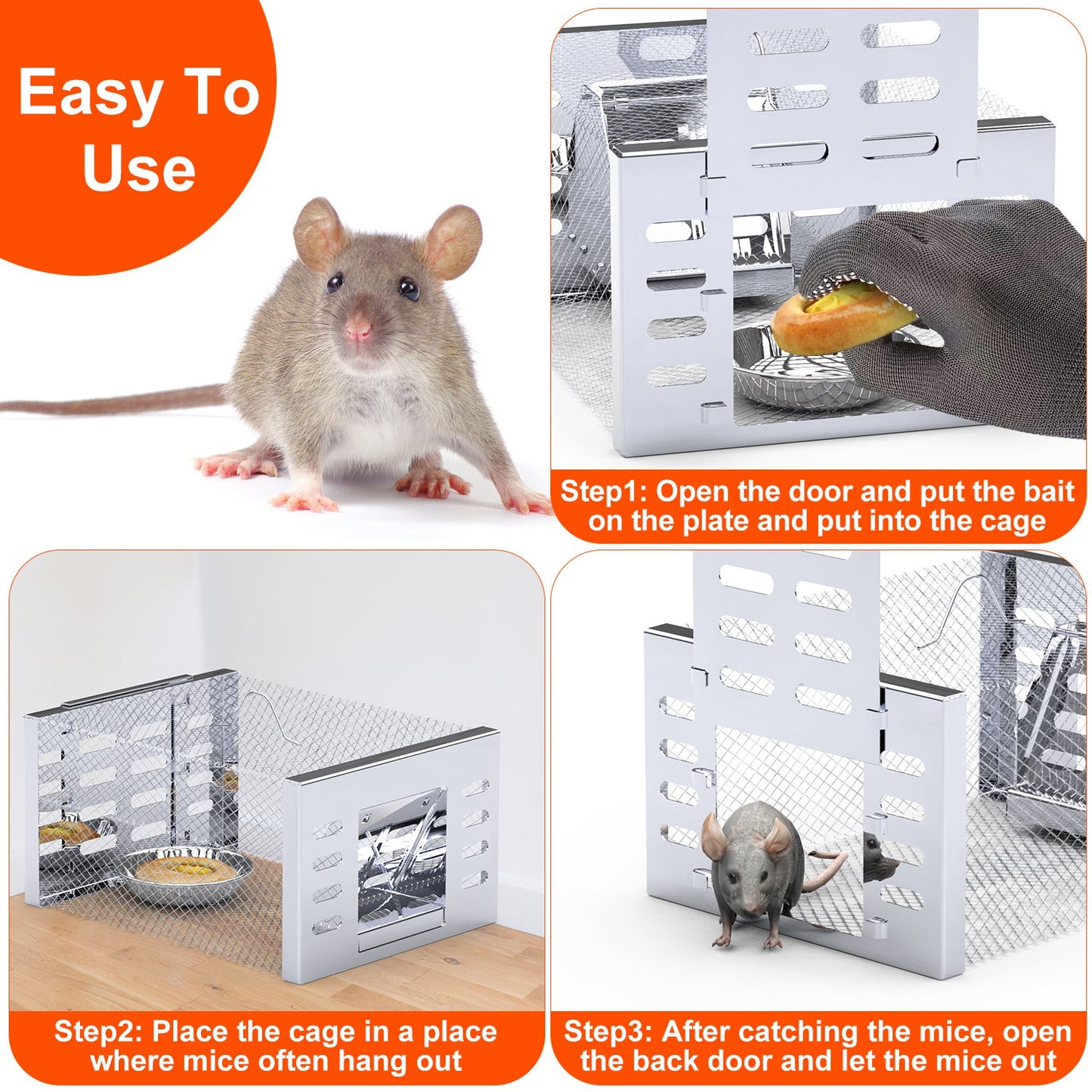 Humane Rat Trap - 2 Pack Automatic Live Mouse Cage Traps