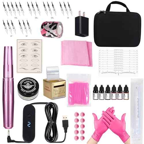 Permanent Eyebrow Makeup Tattoo Pen Kit for Eyebrow Lip Eyeliner Complete Rotary Tattoo Pen Machine Kit with 20pcs Cartridge Needles Microblading Supplies Tattoo Inks for Artists