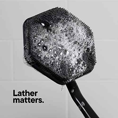 TOOLETRIES Silicone Back Scrubber - Exfoliating Shower Brush, Back Washer for Men, Durable Back Brush with Long Handle - Long Lasting Bath & Shower Accessories - Charcoal