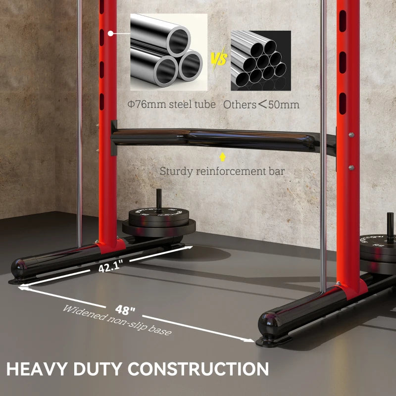 Adjustable Squat Rack with Pull-Up Bar & Barbell - Red