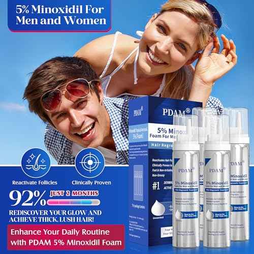 Minoxidil for Men and Women Foam Hair Growth - 5% Minoxidil Foam Hair Regrowth Treatment for Men, Topical Hair Loss Treatments, Extra Strength Thicker & Fuller Hair, 4 x 2.11 oz for 4 Months