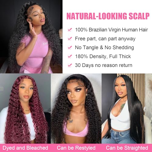 28 Inch Deep Wave Lace Front Wigs Human Hair 13x4 Deep Curly Frontal Wig Pre Plucked 180% Density HD Transparent Lace Front Wigs for Black Women Deep Wave Frontal Wigs with Baby Hair