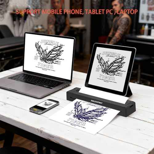 Thermal Tattoo Stencil Printer Machine, Portable Wireless Tattoo Transfer Printer for Tattoo Artists & Enthusiasts, Support Mobile Phone & PC, with 10 Thermal Papers & 3 Transfer Papers