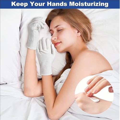 3 Pairs White Cotton Gloves, Premium Cotton Gloves for Dry Hands Sleeping, White Gloves for Moisturizing Hands Women and Men, Cloth Gloves for Eczema, Spa Glove for Lotion Overnight by Htaexpu