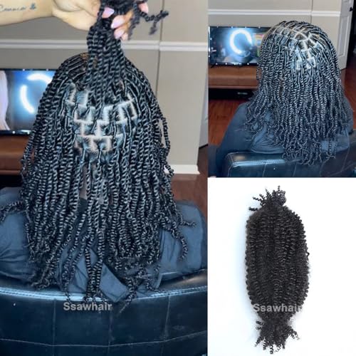 Afro Kinky Curly Human Hair Bulk Springy Twist Hair Extensions For Twist Braiding Locs Hair Pre-Separated Springy Afro Twist Human Hair Extensions 22 Inch 100g