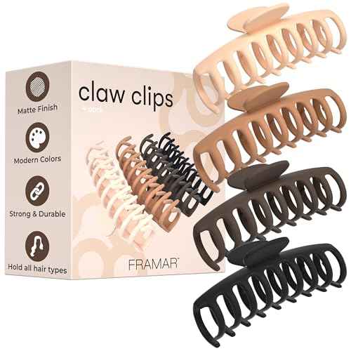 FRAMAR Extra Large Claw Clips For Thick Hair ? Hair Claws Pack, Large Hair Clips For Thick Hair, Claw Clip Pack, Hairclips, Hairclips. For Women, Ganchos Para El Cabello ? Non Slip Matte Finish
