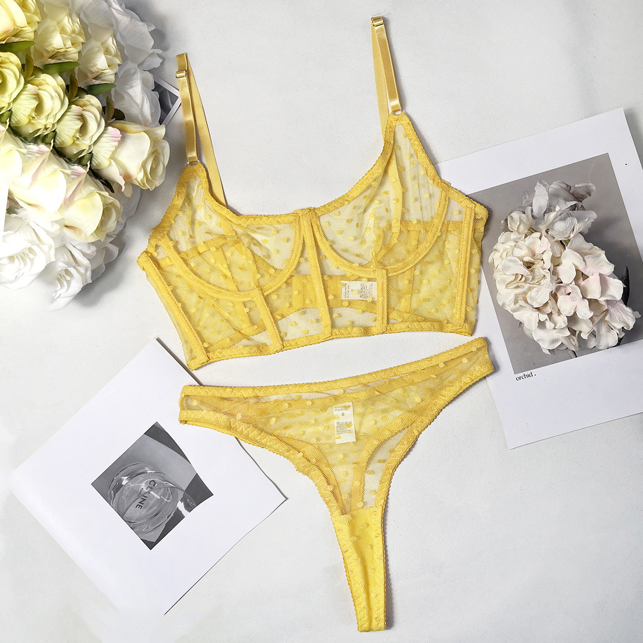 See-Through Fishbone Underwear Set for Women Polka Dot Styles