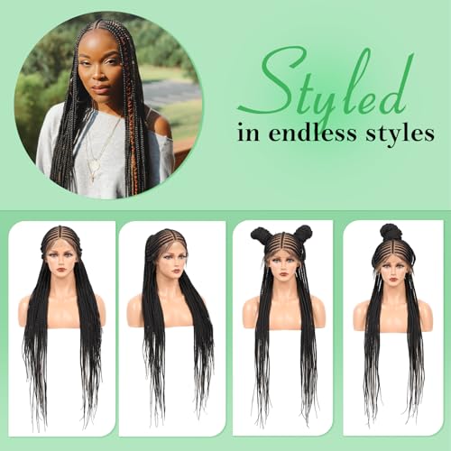 Youthfee 13x8 HD Lace Front Cornrow Braided Wigs for Women Braid Wig with Baby Hair Burgundy Middle Parted Box Braided Wig Premium Synthetic 36 Inch