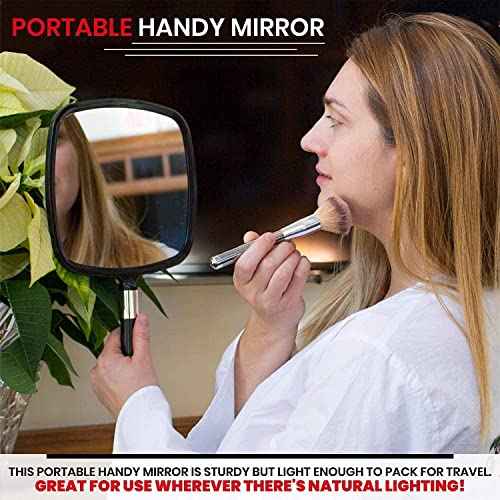 MIRRORVANA Large Hand Mirror with Comfy Handle - Black Portable Handheld Mirror - 9" x 13"