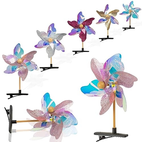 30PCS Sequin Pinwheel Hairpin for Teen Girls Hair Styling Accessories Barrettes Cute Windmill Assorted Alligator Hair Snap Clips with Wind Spinner