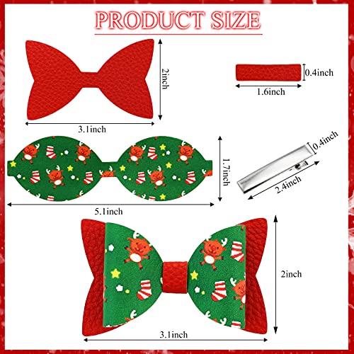 AOUXSEEM 24 Set Faux Leather Hair Bows Clips Making Kit for Beginner, Contains Pre Cut Printed Glitter Solid PU Synthetic Fabric, DIY Hair Clips for Women Girls Holiday decor (Christmas)