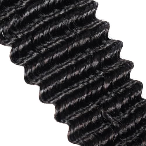 Human Braiding Hair 3 Bundle 150g Deep Wave Bulk Human Hair for Braiding No Weft 12A Brazilian Virgin Curly Human Hair Extensions for Boho Braids (Deep Wave-1B, 28/150g)
