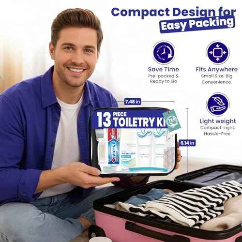 Trektote Travel Toiletry Kit For Men And Women ? 13 Piece Set of Travel Size Toiletries, TSA Compliant, Travel Essentials, Includes Shampoo And Conditioner, Body Wash, Oral Care, Toiletry Bag & More