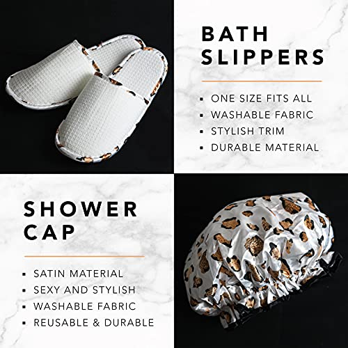 Luxury At-Home Spa Kit with Honey Almond Scent - Bath Gift Basket with Vit E-Rich Bath Essentials, Tumbler, Ear Candles, Bath Oil, Salts, Shower Steamer, Organic Lip Balm & More in Leopard Basket, 21