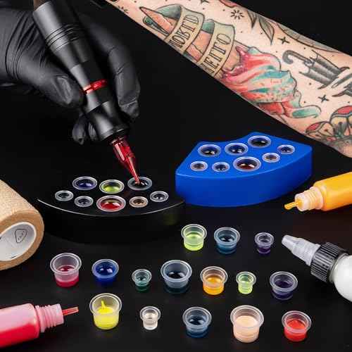 Tattoo Ink Caps Kit, 500 PCS SML Mixed Size Tattoo Ink Cups with 2 Ink Cap Holders, Disposable Plastic Pigment Caps for Tattooing Set Tatoo Supplies Accessories