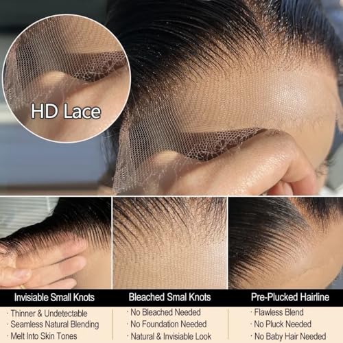 Venice Hair Real HD Lace Closure only 0.10mm Ultra-thin Invisible Crystal HD Lace Pre Plucked with Baby Hair Straight Human Hair Lace Frontal Closure (7x5 HD Body, 18 Inch)