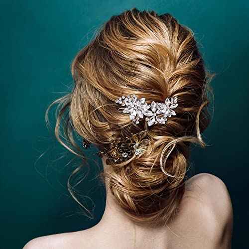 PAGOW Crystal Flower Bridal Hair Clips, 4Pcs Silver, Elegant Hair Accessories for Women, Girls, Brides, Wedding, Party