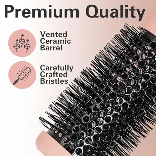 Unique Design Round Brush for Blow Drying, Professional 2.1 inch Round Barrel Brush With Ergonomic Handle for Styling, Curling and Straightening. Pain-Free. Christmas Stocking Stuffer Gift.