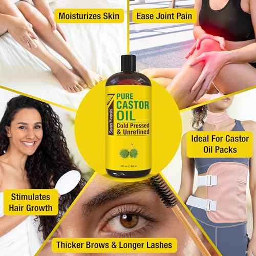 Pure Cold Pressed Castor Oil - Big 32 fl oz Bottle - Unrefined & Hexane Free - 100% Pure Castor Oil for Hair Growth, Thicker Eyelashes & Eyebrows, Dry Skin, Healing, Hair Care, Joint and Muscle Pain