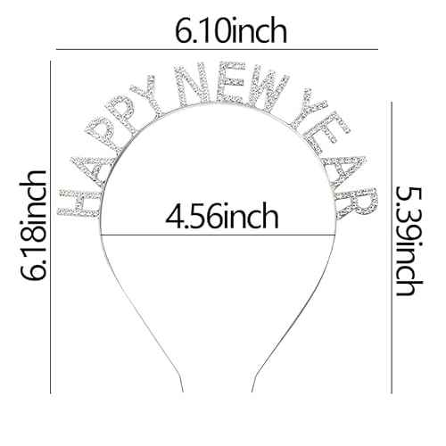 Happy New Year Eve Headband Tiara Silver Crystal Xmas Christmas Gifts for Teen Girls Women New Year Decorations Metal Festival Christmas Hairband Head Band Hair Accessories