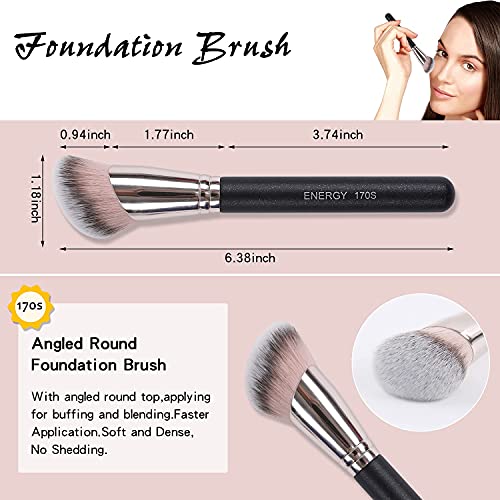 ENERGY Kabuki Foundation Brushes 3Pcs Professional Makeup Brush Set for Setting Powder Foundation Concealer Bronzer Blending with Liquid Cream Foundation Mineral Powder Comsetics with PU pouch
