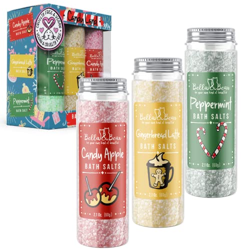 Bella and Bear Candy Land Bath Salts - Holiday Edition | Set of 6 Mini Bath Salts | Cruelty-Free & Vegan | Festive Scents Perfect Stocking Stuffer for Women, Teens, & Tweens
